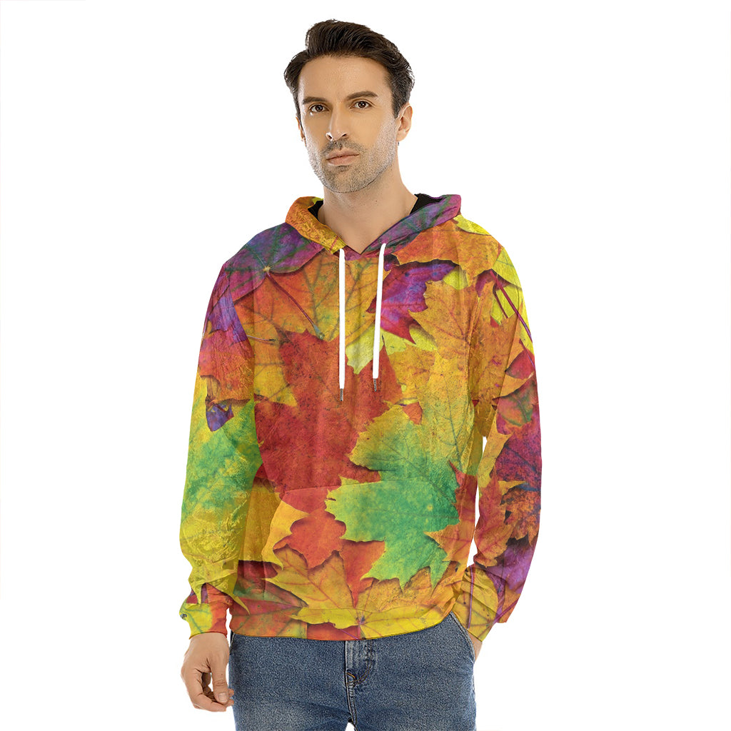 Autumn Maple Leaves Print Men's Velvet Pullover Hoodie