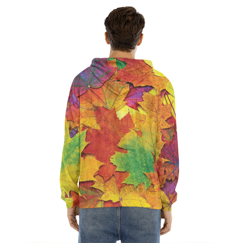 Autumn Maple Leaves Print Men's Velvet Pullover Hoodie