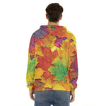 Autumn Maple Leaves Print Men's Velvet Pullover Hoodie
