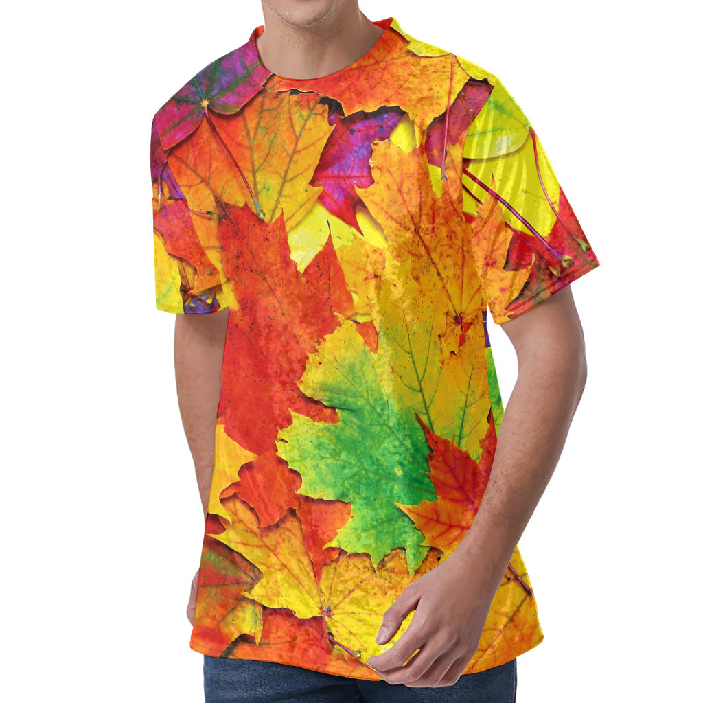 Autumn Maple Leaves Print Men's Velvet T-Shirt