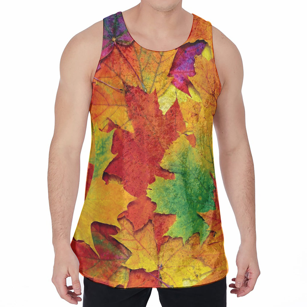 Autumn Maple Leaves Print Men's Velvet Tank Top