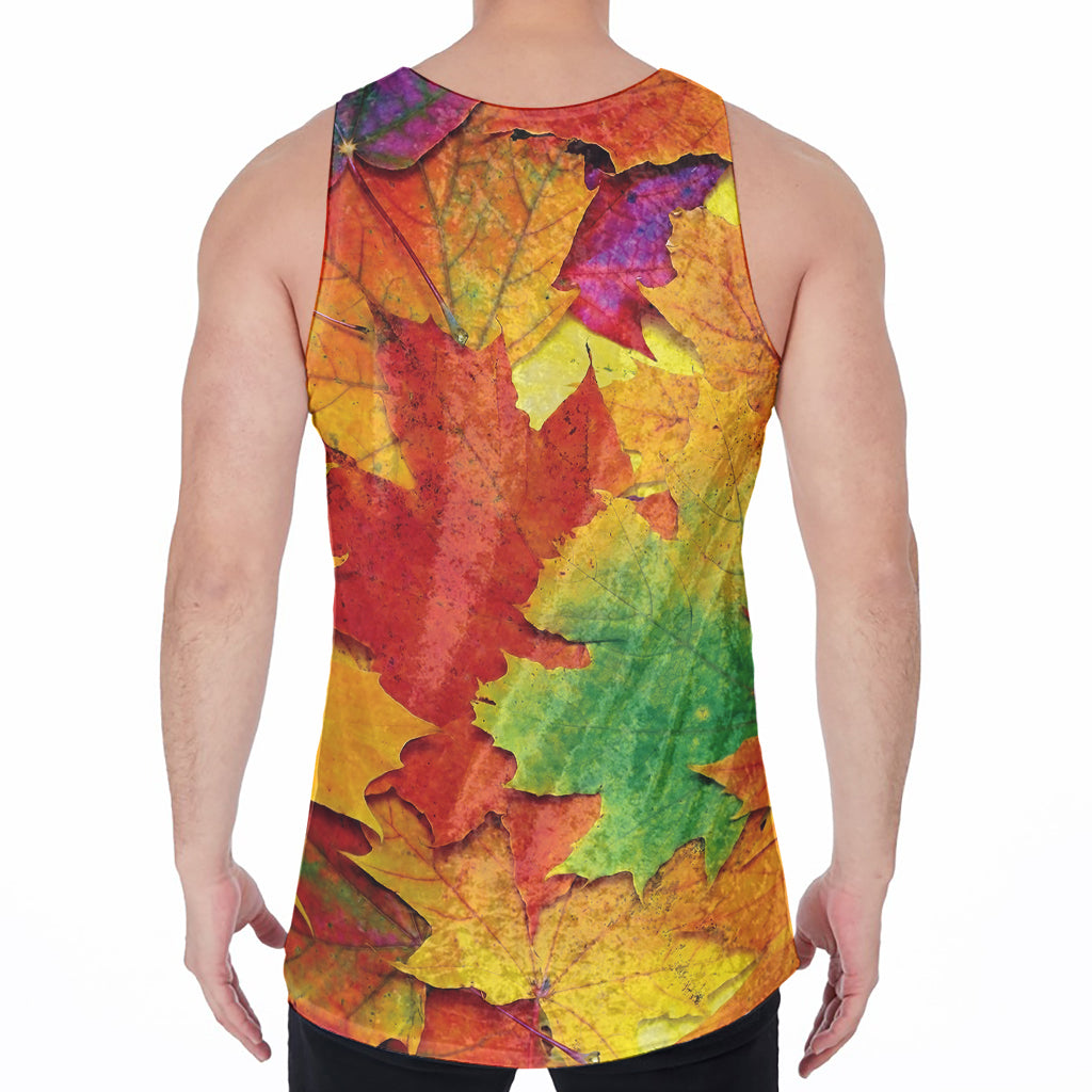 Autumn Maple Leaves Print Men's Velvet Tank Top