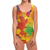 Autumn Maple Leaves Print One Piece Swimsuit