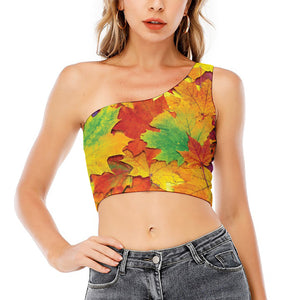 Autumn Maple Leaves Print One Shoulder Crop Top