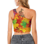 Autumn Maple Leaves Print One Shoulder Crop Top