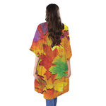 Autumn Maple Leaves Print Open Front Beach Cover Up