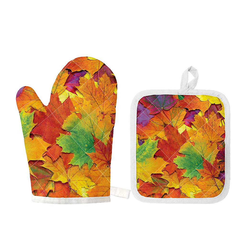 Autumn Maple Leaves Print Oven Mitt And Pot Holder Set