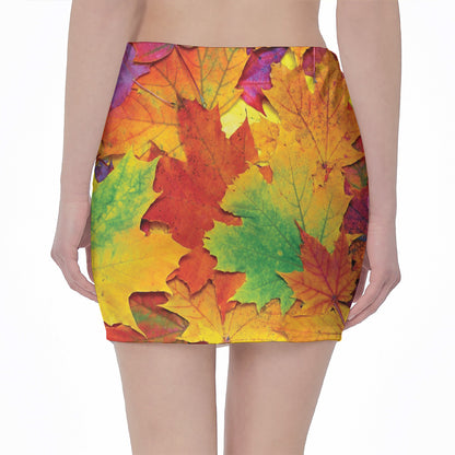 Autumn Maple Leaves Print Pencil Mini Skirt