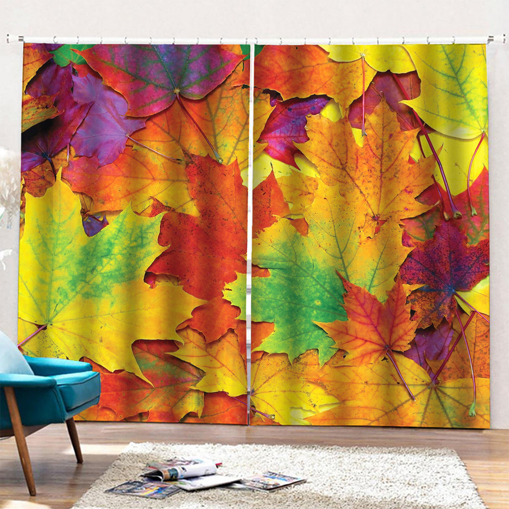 Autumn Maple Leaves Print Pencil Pleat Curtains