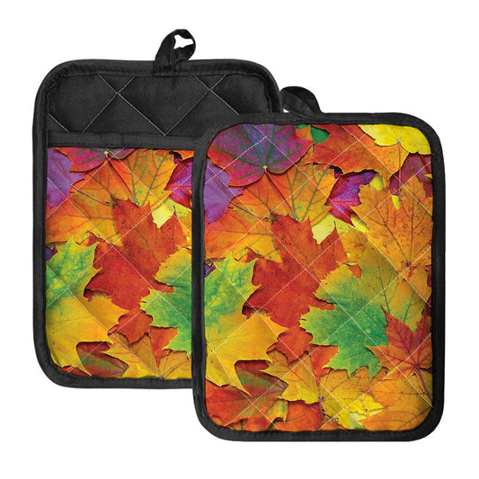 Autumn Maple Leaves Print Pot Holders With Pocket