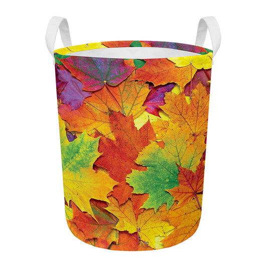 Autumn Maple Leaves Print Round Laundry Basket