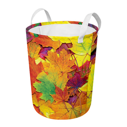 Autumn Maple Leaves Print Round Laundry Basket