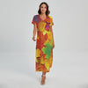 Autumn Maple Leaves Print Short Sleeve Maxi Dress