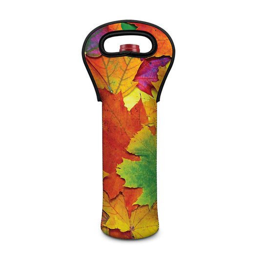 Autumn Maple Leaves Print Single Neoprene Wine Tote