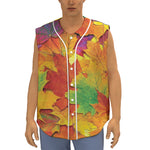 Autumn Maple Leaves Print Sleeveless Baseball Jersey