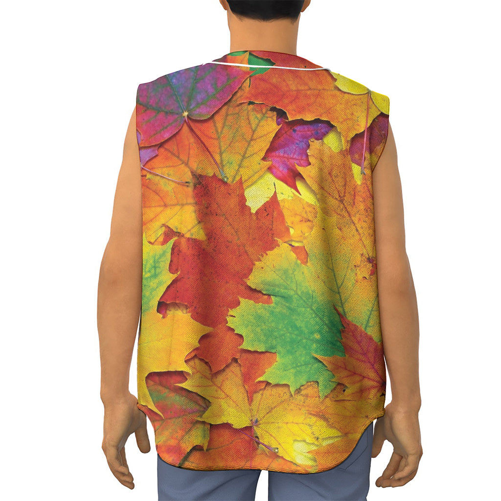 Autumn Maple Leaves Print Sleeveless Baseball Jersey