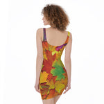 Autumn Maple Leaves Print Sleeveless Bodycon Dress