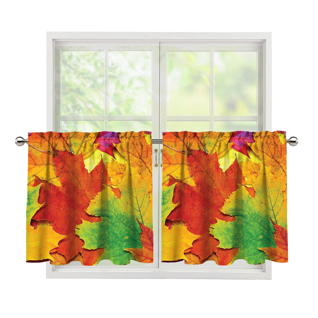 Autumn Maple Leaves Print Tier Curtains