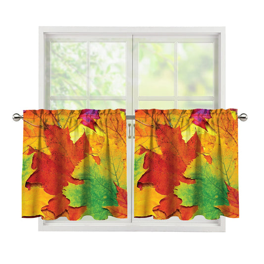 Autumn Maple Leaves Print Tier Curtains