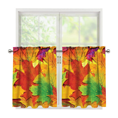 Autumn Maple Leaves Print Tier Curtains