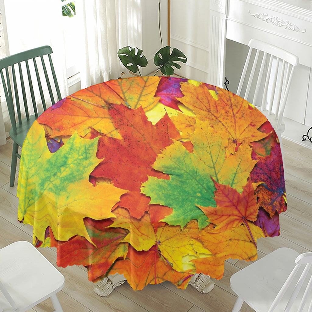 Autumn Maple Leaves Print Waterproof Round Tablecloth