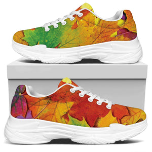 Autumn Maple Leaves Print White Chunky Shoes