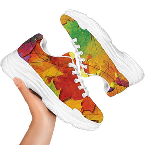 Autumn Maple Leaves Print White Chunky Shoes