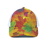 Autumn Maple Leaves Print White Mesh Trucker Cap