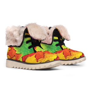 Autumn Maple Leaves Print Winter Boots