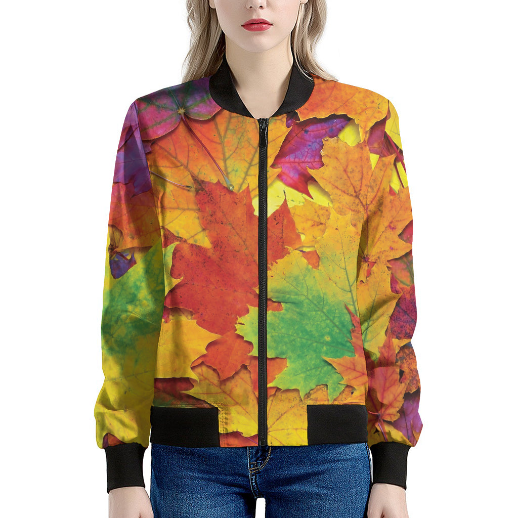 Autumn Maple Leaves Print Women's Bomber Jacket