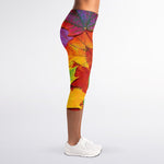 Autumn Maple Leaves Print Women's Capri Leggings
