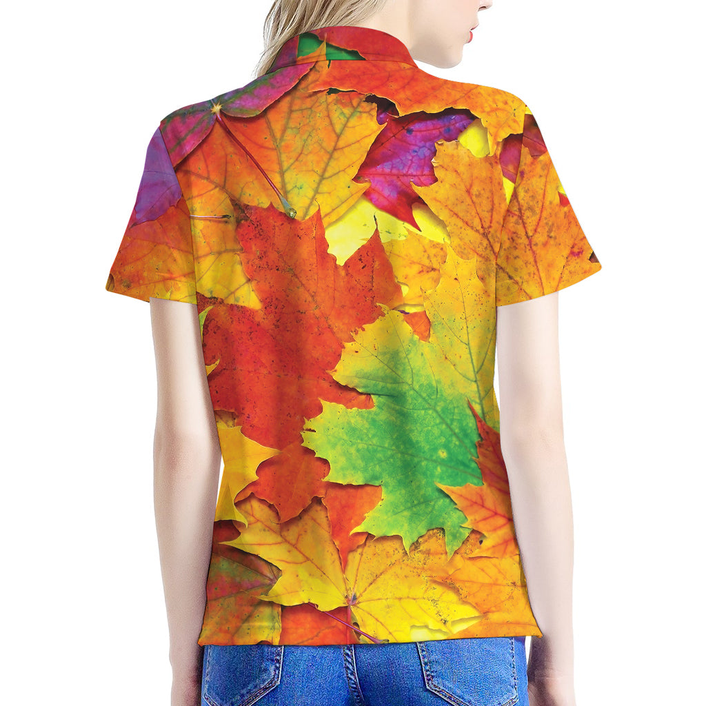 Autumn Maple Leaves Print Women's Polo Shirt