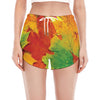 Autumn Maple Leaves Print Women's Split Running Shorts