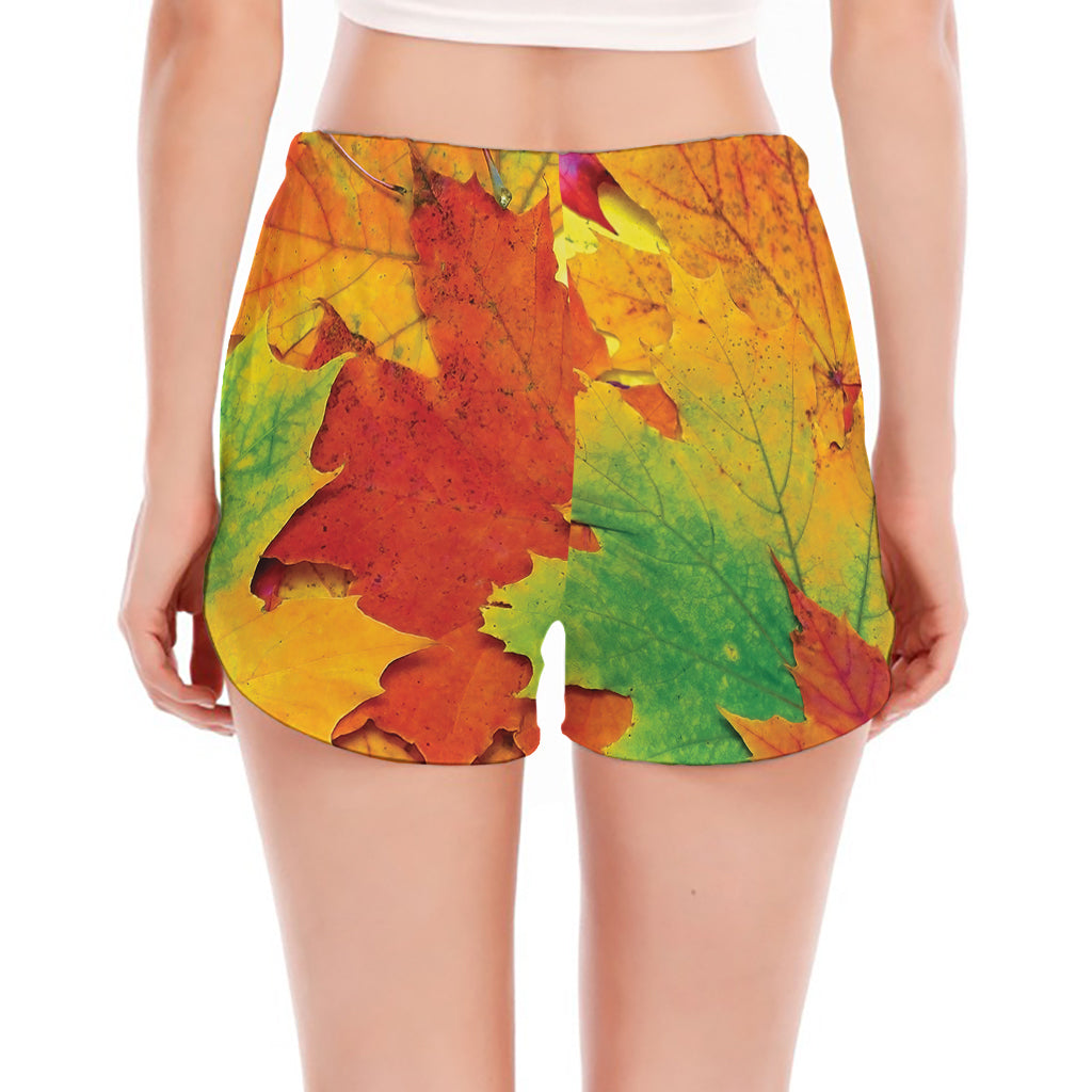 Autumn Maple Leaves Print Women's Split Running Shorts