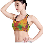 Autumn Maple Leaves Print Women's Sports Bra