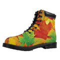 Autumn Maple Leaves Print Padded Collar Lace Up Boots