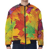 Autumn Maple Leaves Print Zip Sleeve Bomber Jacket