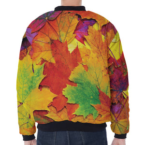 Autumn Maple Leaves Print Zip Sleeve Bomber Jacket