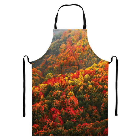 Autumn Mountain Print Bib Apron With Pocket