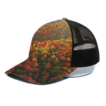 Autumn Mountain Print Black Mesh Trucker Cap