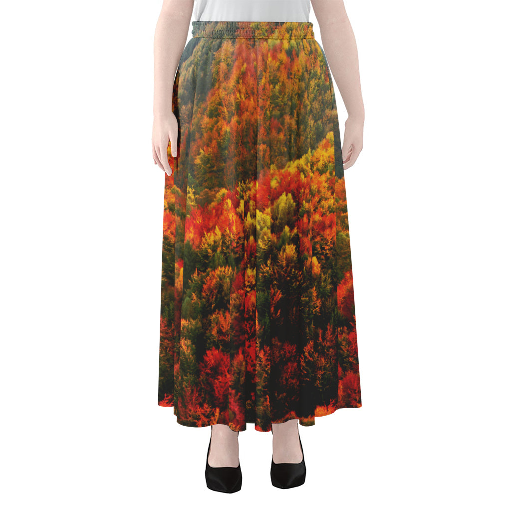 Autumn Mountain Print Chiffon Maxi Skirt