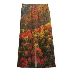 Autumn Mountain Print Cotton Front Slit Maxi Skirt