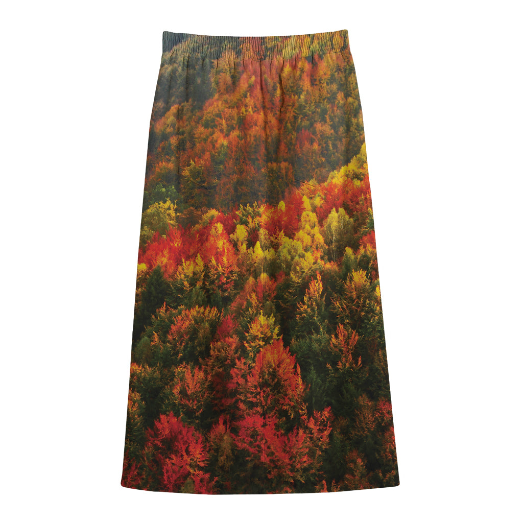 Autumn Mountain Print Cotton Front Slit Maxi Skirt