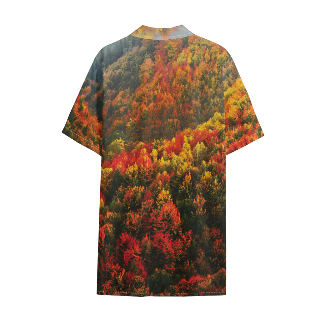 Autumn Mountain Print Cotton Hawaiian Shirt