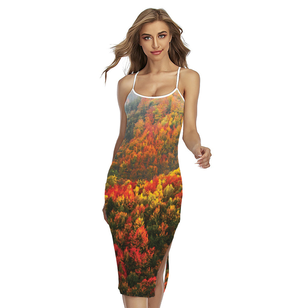 Autumn Mountain Print Cross Back Cami Dress