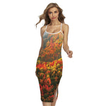 Autumn Mountain Print Cross Back Cami Dress