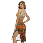 Autumn Mountain Print Cross Back Cami Dress