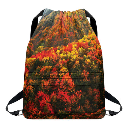 Autumn Mountain Print Drawstring Backpack