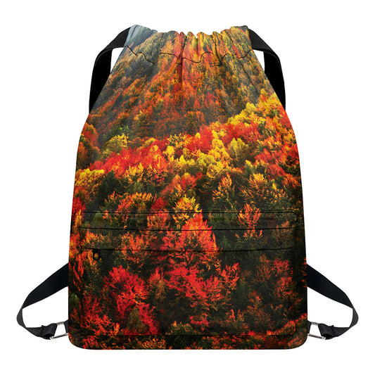 Autumn Mountain Print Drawstring Backpack