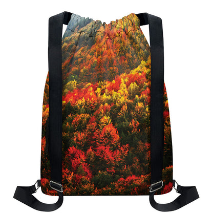 Autumn Mountain Print Drawstring Backpack